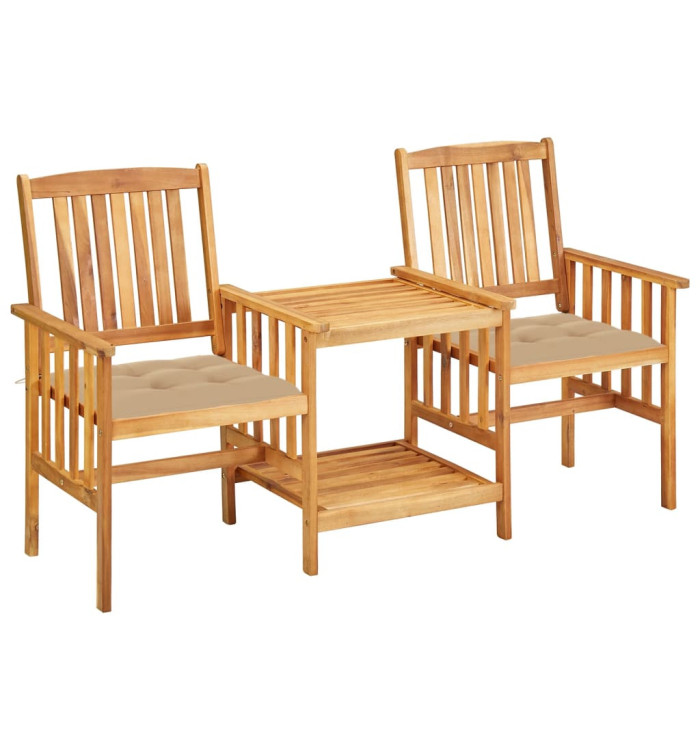 Chaises de jardin avec table à thé et coussins Acacia solide | Mobilier & Déco