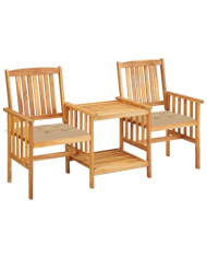 Chaises de jardin avec table à thé et coussins Acacia solide | Mobilier & Déco
