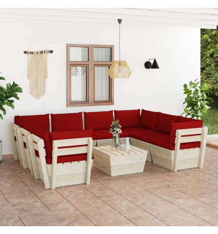 Salon de jardin palette 9 pcs avec coussins bois d'épicéa | Mobilier & Déco