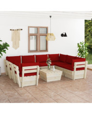 Salon de jardin palette 9 pcs avec coussins bois d'épicéa | Mobilier & Déco