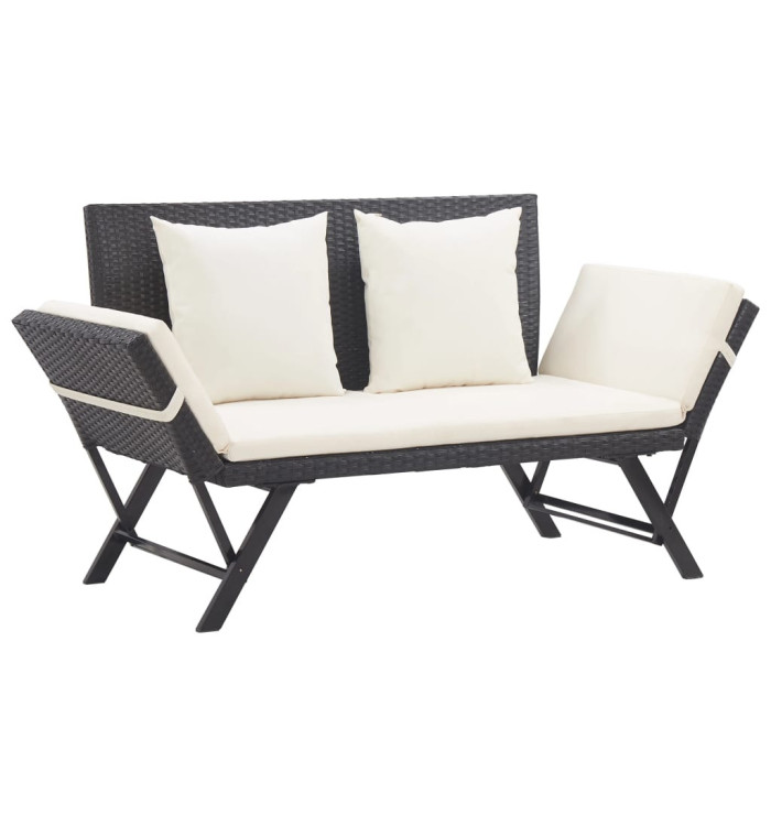 Banc de jardin avec coussins 176 cm Noir Résine tressée | Mobilier & Déco