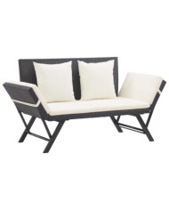 Banc de jardin avec coussins 176 cm Noir Résine tressée | Mobilier & Déco