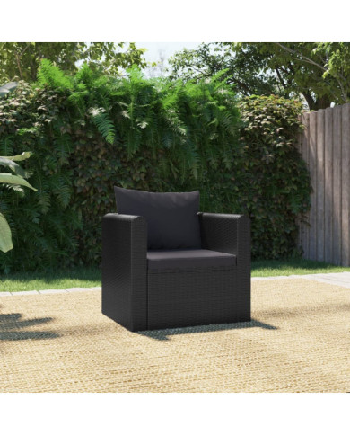 Fauteuil avec coussins Résine tressée Noir | Mobilier & Déco