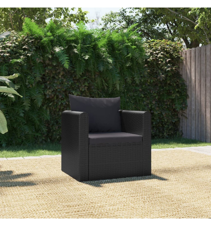 Fauteuil avec coussins Résine tressée Noir | Mobilier & Déco