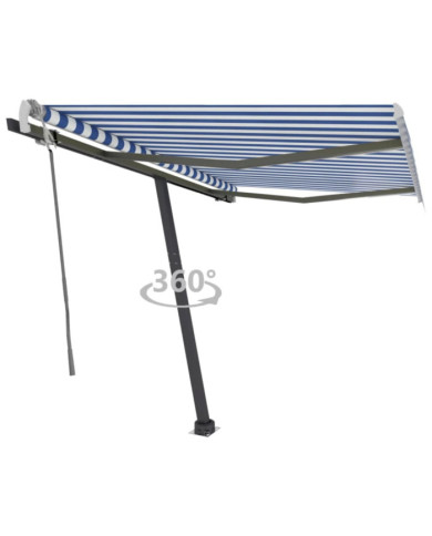 Auvent manuel rétractable sur pied 300x250 cm Bleu/Blanc | Mobilier & Déco