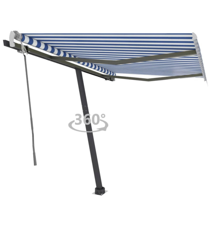 Auvent manuel rétractable sur pied 300x250 cm Bleu/Blanc | Mobilier & Déco