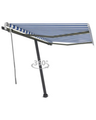 Auvent manuel rétractable sur pied 300x250 cm Bleu/Blanc | Mobilier & Déco