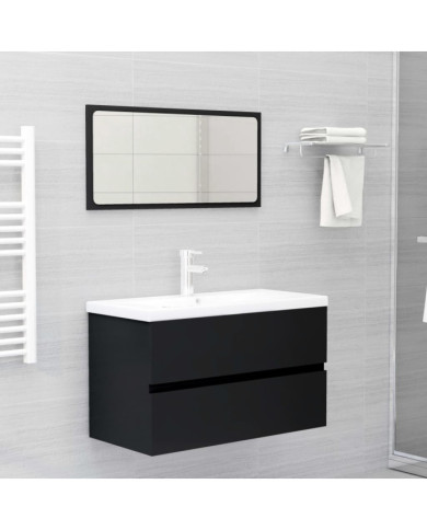Meubles de salle de bain noir bois d'ingénierie | Mobilier & Déco