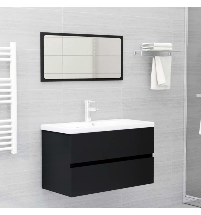 Meubles de salle de bain noir bois d'ingénierie | Mobilier & Déco