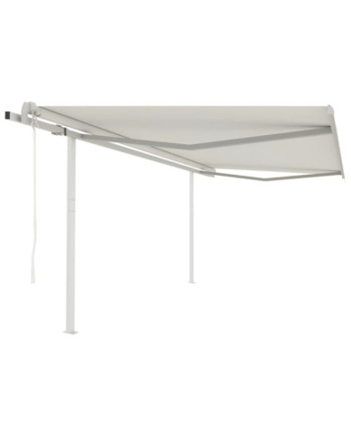 Auvent rétractable automatique avec poteaux 4,5x3 m Crème | Mobilier & Déco