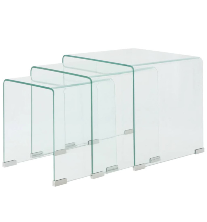 Ensemble de tables gigognes 3 Pièces Verre trempé Transparent | Mobilier & Déco