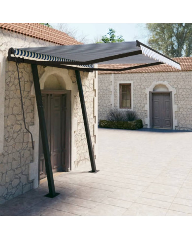 Auvent manuel rétractable avec poteaux 3x2,5 m Bleu et blanc | Mobilier & Déco
