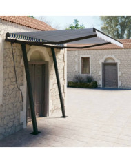 Auvent manuel rétractable avec poteaux 3x2,5 m Bleu et blanc | Mobilier & Déco