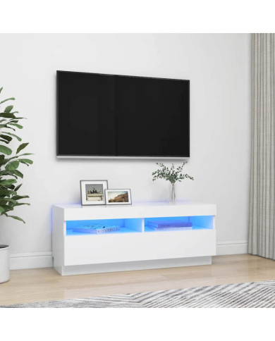 Meuble TV avec lumières LED Blanc 100x35x40 cm | Mobilier & Déco