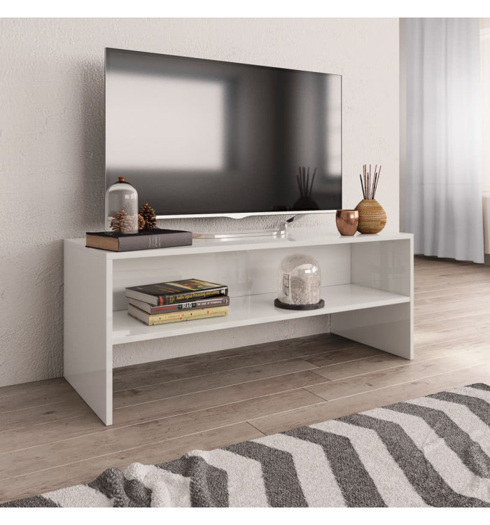 Meuble TV Blanc brillant 100x40x40 cm Bois d’ingénierie | Mobilier & Déco