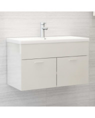 Armoire d'évier avec lavabo intégré Blanc brillant Aggloméré | Mobilier & Déco