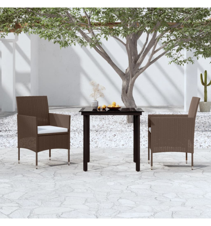 Ensemble à manger de jardin avec coussins 3 pcs Marron et noir | Mobilier & Déco