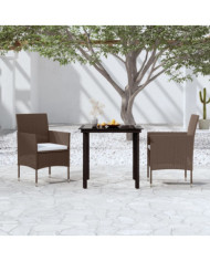 Ensemble à manger de jardin avec coussins 3 pcs Marron et noir | Mobilier & Déco