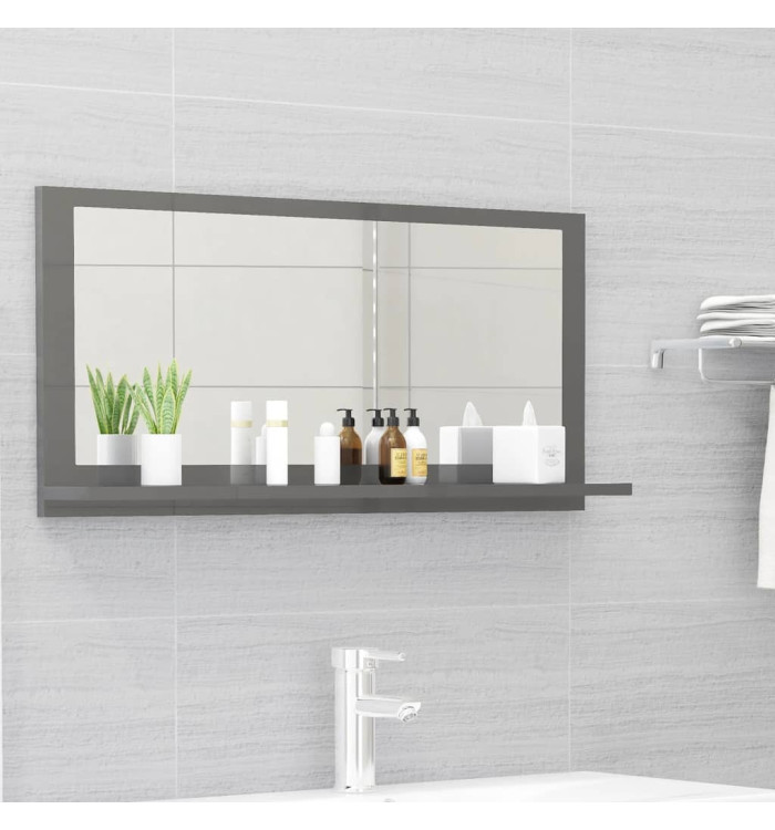 Miroir salle de bain Gris brillant 80x10,5x37cm Bois ingénierie | Mobilier & Déco