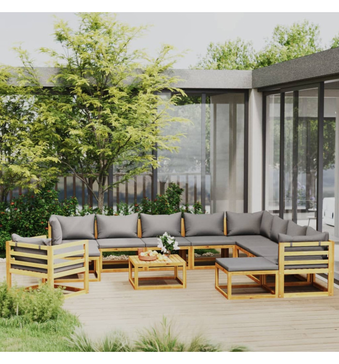 Salon de jardin 12 pcs avec coussin Bois d'acacia solide | Mobilier & Déco
