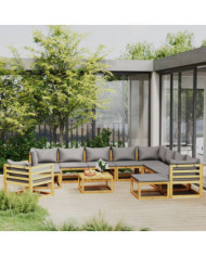 Salon de jardin 12 pcs avec coussin Bois d'acacia solide | Mobilier & Déco