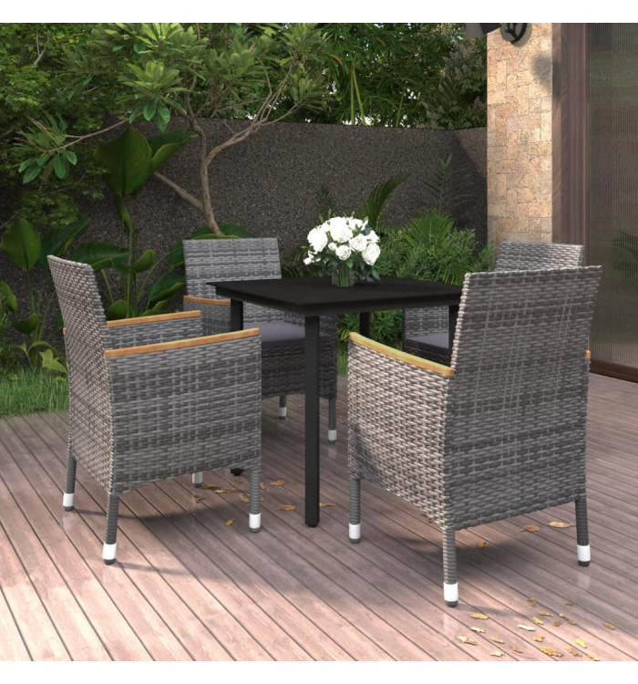 Ensemble à manger de jardin coussins 5 pcs Résine tressée Verre | Mobilier & Déco