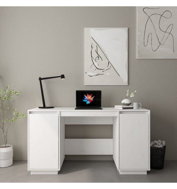 Bureau blanc 140x50x75 cm bois massif de pin | Mobilier & Déco