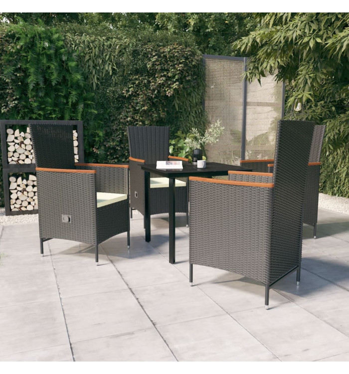 Ensemble à manger de jardin avec coussins 5 pcs Noir | Mobilier & Déco