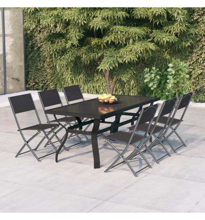 Ensemble à manger de jardin 7 pcs Gris et noir | Mobilier & Déco