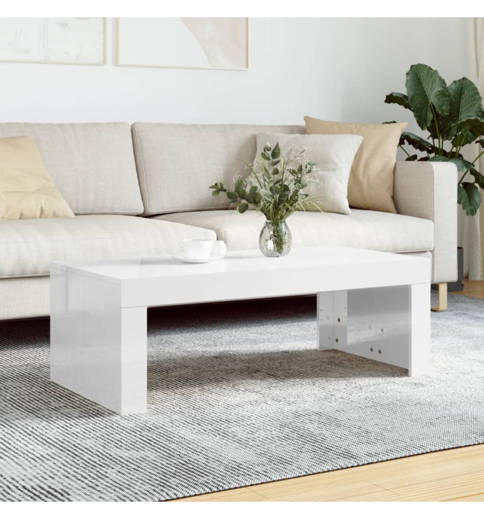 Table basse blanc brillant 102x50x36 cm bois d'ingénierie | Mobilier & Déco