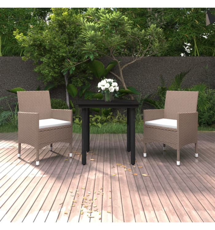 Ensemble à manger de jardin coussins 3 pcs Résine tressée Verre | Mobilier & Déco