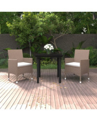 Ensemble à manger de jardin coussins 3 pcs Résine tressée Verre | Mobilier & Déco