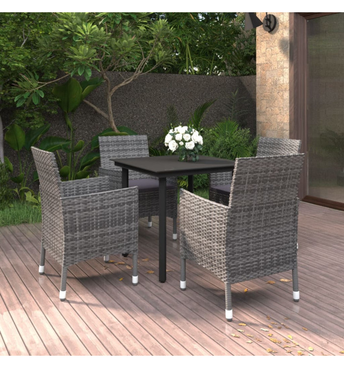 Ensemble à manger de jardin coussins 5 pcs Résine tressée Verre | Mobilier & Déco