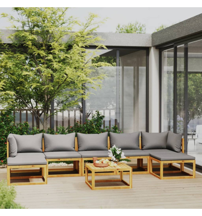 Salon de jardin 8 pcs avec coussin Bois d'acacia solide | Mobilier & Déco