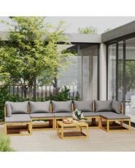Salon de jardin 8 pcs avec coussin Bois d'acacia solide | Mobilier & Déco