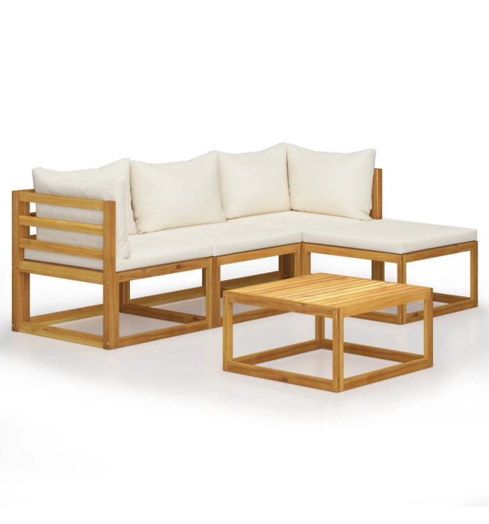 Salon de jardin 5 pcs avec coussins Bois d'acacia solide | Mobilier & Déco