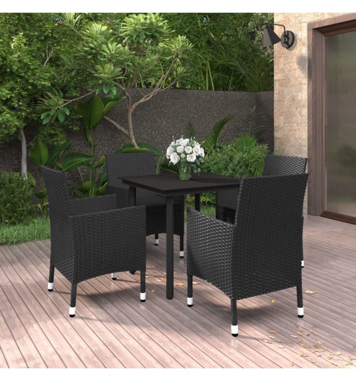 Ensemble à manger de jardin coussins 5 pcs Résine tressée Verre | Mobilier & Déco