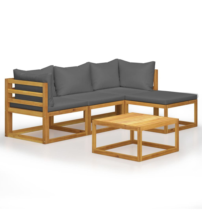 Salon de jardin 5 pcs avec coussins Bois d'acacia solide | Mobilier & Déco
