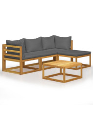 Salon de jardin 5 pcs avec coussins Bois d'acacia solide | Mobilier & Déco
