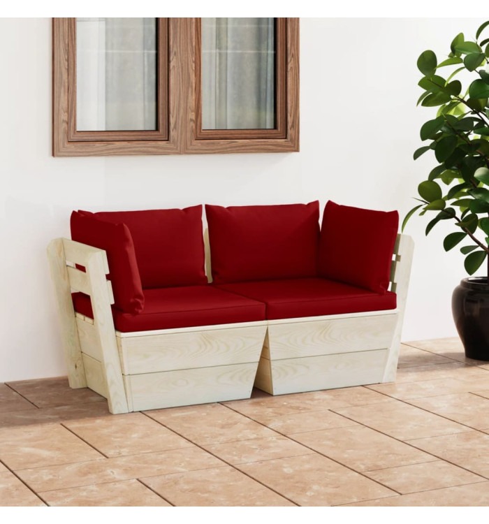 Canapé palette à 2 places de jardin avec coussins Bois d'épicéa | Mobilier & Déco