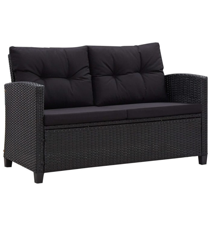 Canapé 2 places de jardin et coussins Noir 124cm Résine tressée | Mobilier & Déco