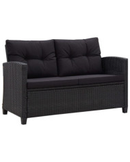 Canapé 2 places de jardin et coussins Noir 124cm Résine tressée | Mobilier & Déco