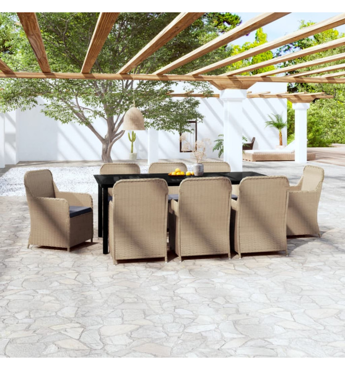 Ensemble à manger de jardin avec coussins 9 pcs marron | Mobilier & Déco