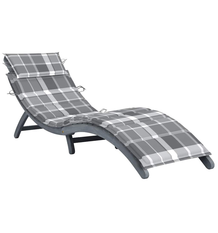 Chaise longue avec coussin Gris Bois d'acacia solide | Mobilier & Déco
