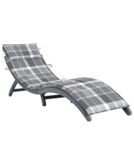 Chaise longue avec coussin Gris Bois d'acacia solide | Mobilier & Déco