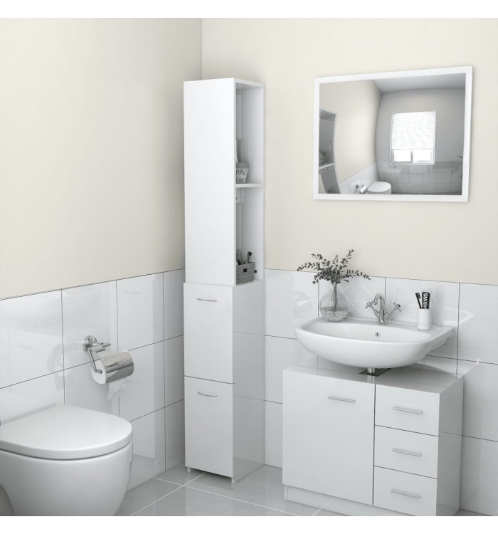 Armoire de bain blanc brillant 25x26,5x170 cm bois d'ingénierie | Mobilier & Déco