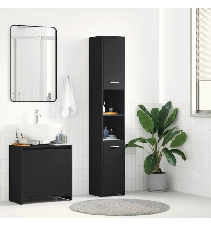 Armoire de salle de bain Noir 30x30x183,5 cm Bois d'ingénierie | Mobilier & Déco