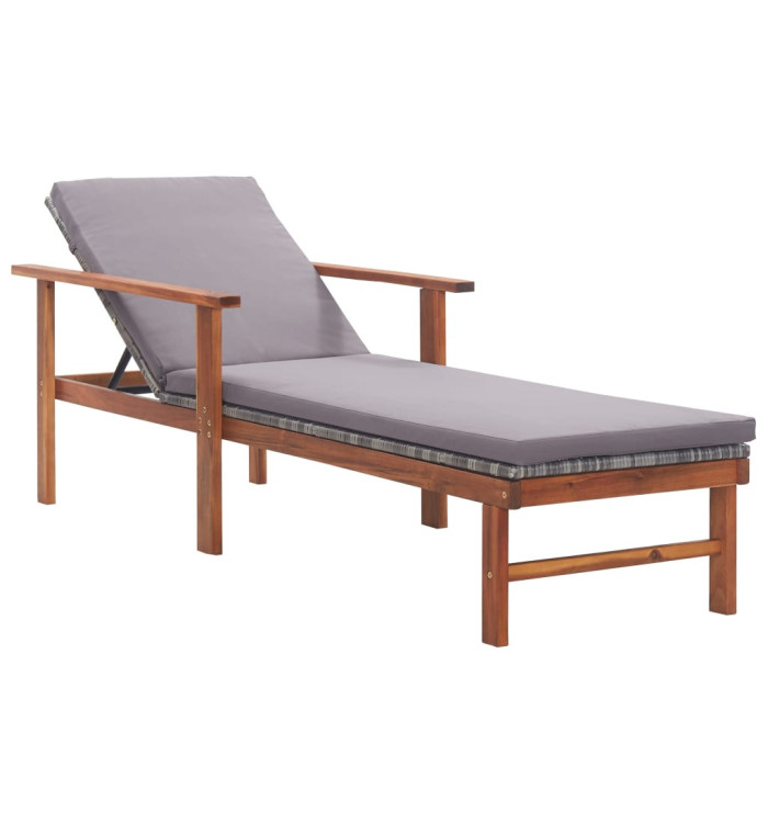 Chaise longue et coussin Résine tressée et bois d'acacia Gris | Mobilier & Déco