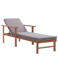 Chaise longue et coussin Résine tressée et bois d'acacia Gris | Mobilier & Déco