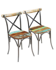Chaises à manger lot de 2 bois de récupération solide | Mobilier & Déco